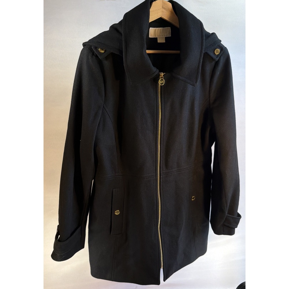 Michael Kors Women's Black Winter Coat Gold Accents Black XL Wool Blend - Picture 8 of 12